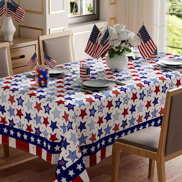 1Pc Gnomes Stars Patriotic America 4th Of July Memorial Day Independence Day Tablecloth Rectangle Washable Table Covers For Home Party Decorations